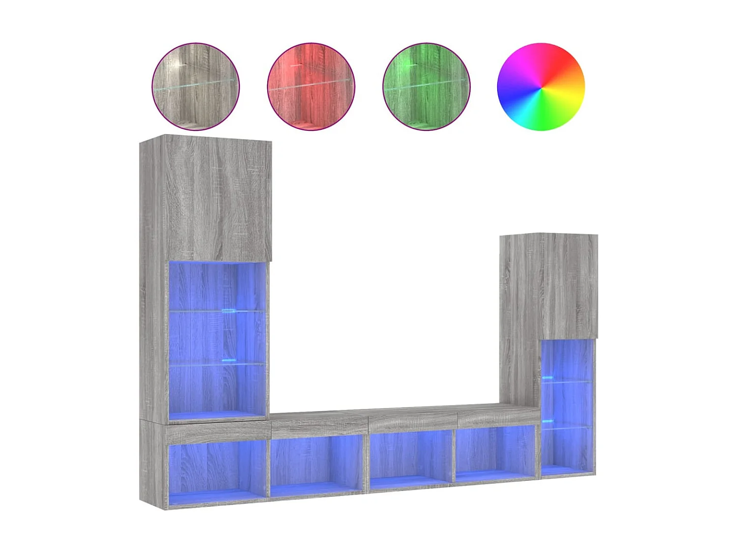 Unités murales TV avec LED 4 pcs gris sonoma bois d'ingénierie