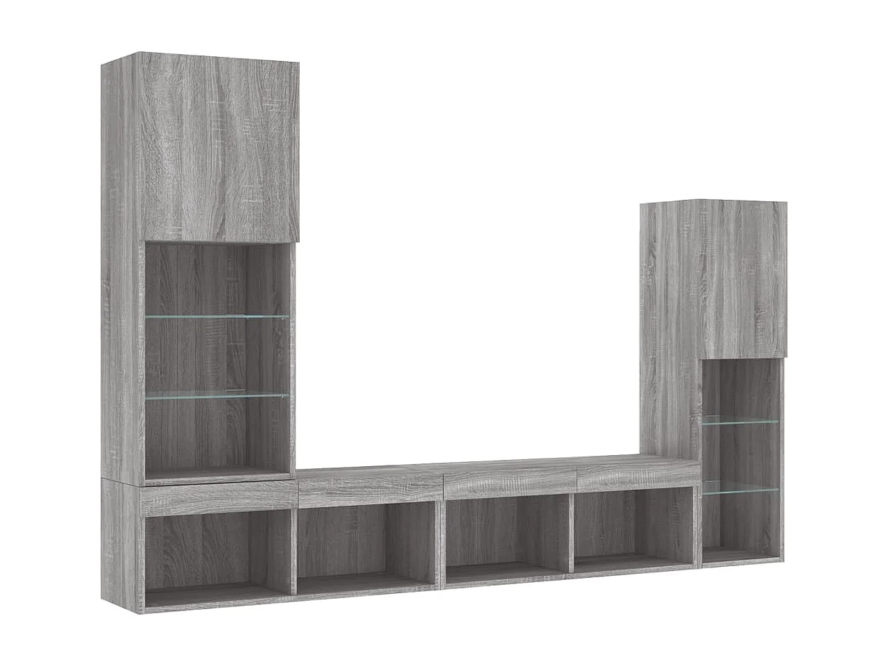 Unités murales TV avec LED 4 pcs gris sonoma bois d'ingénierie