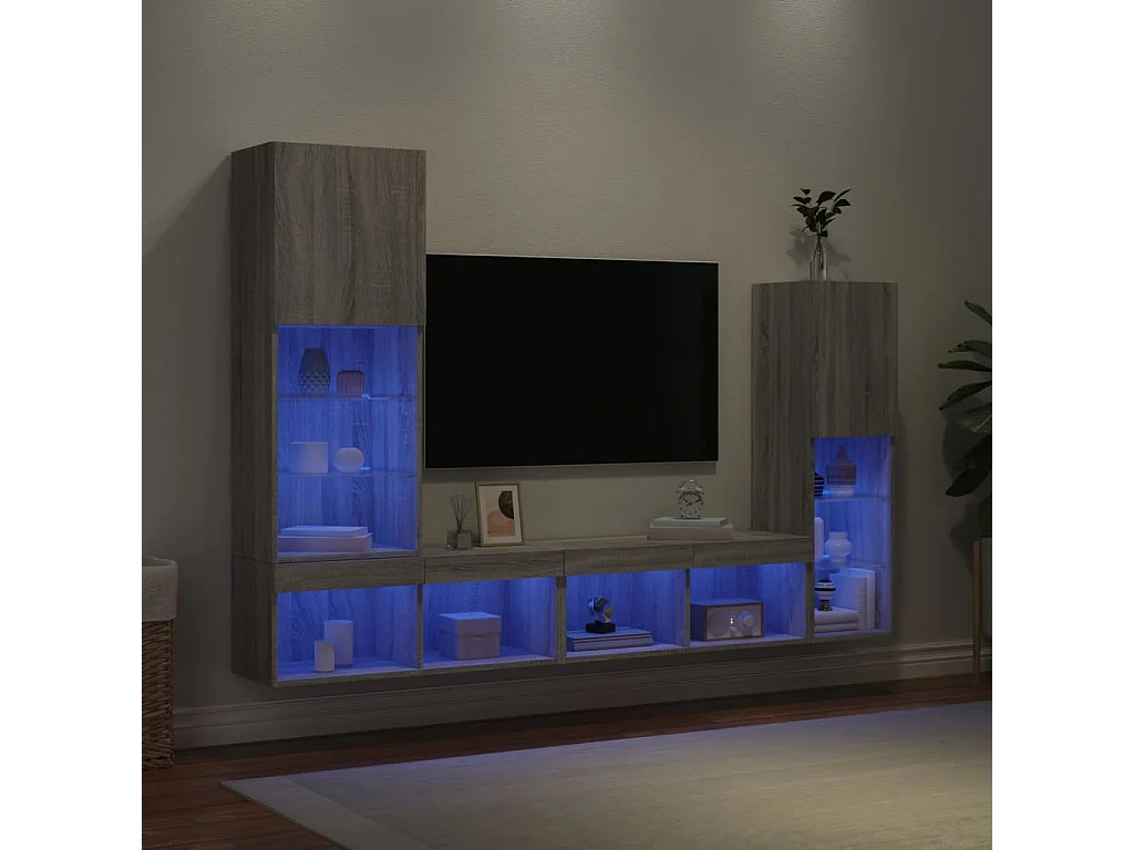 Unités murales TV avec LED 4 pcs gris sonoma bois d'ingénierie