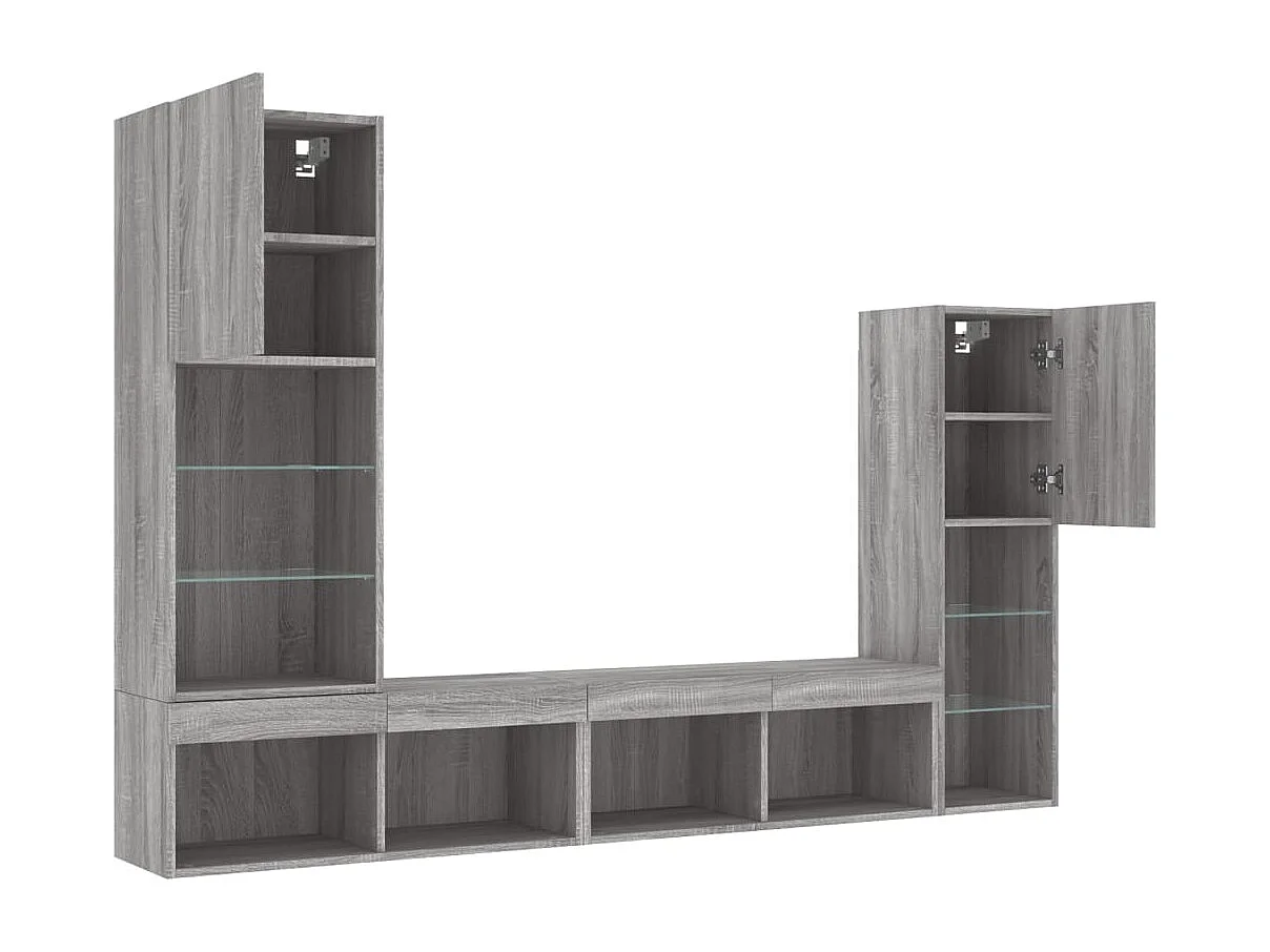 Unités murales TV avec LED 4 pcs gris sonoma bois d'ingénierie
