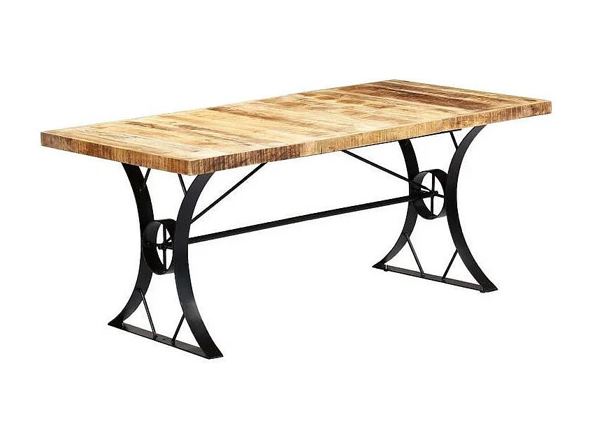 Table manguier massif clair et pieds métal noir Ylence 180cm