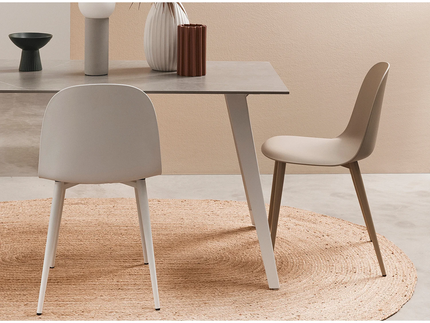 Table rectangulaire ARJETA 140cm – grès cérame effet marbre & pieds acier-Taupe