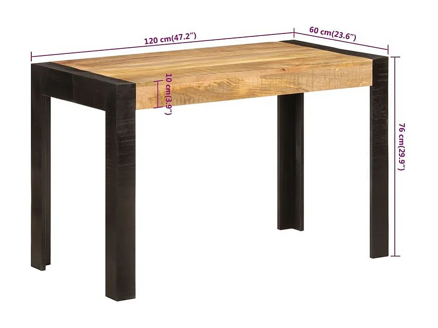 Table à dîner 120x60x76 bois de manguier massif