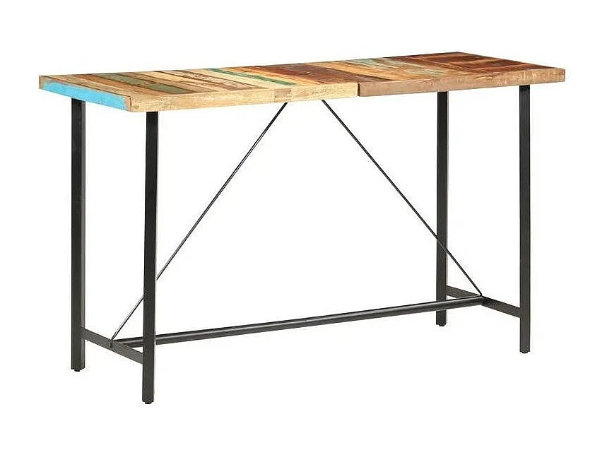 Table haute bois de récupération et pieds métal noir Reema 180cm