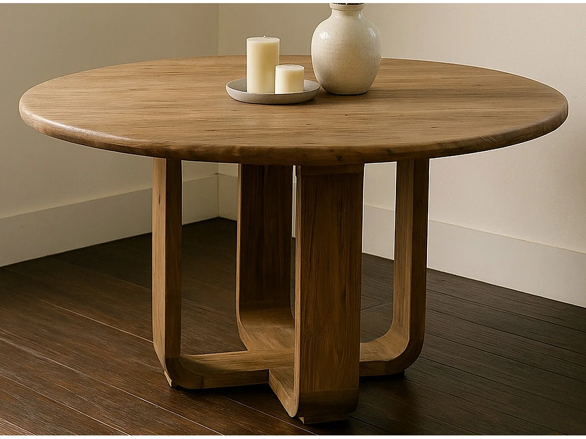 Table de salle à manger ronde teck recyclé ATLAS Ø130cm – 6 places