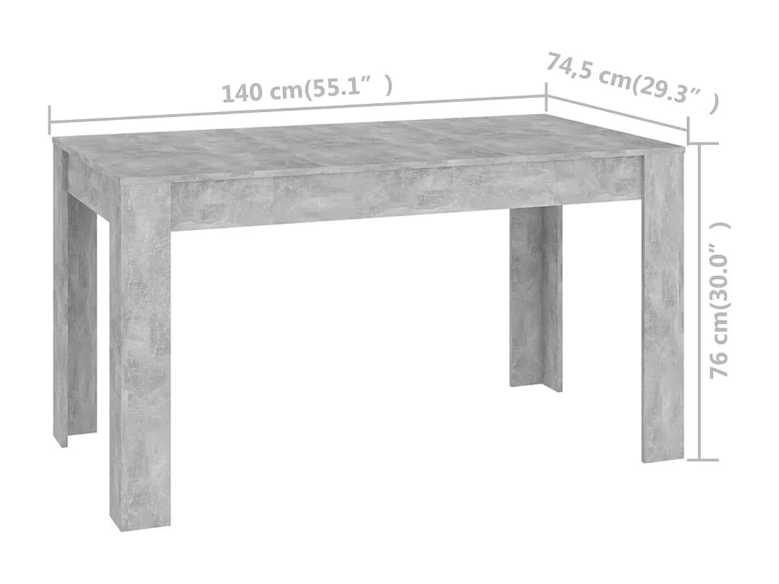 Table de salle à manger Gris béton 140x74,5x76