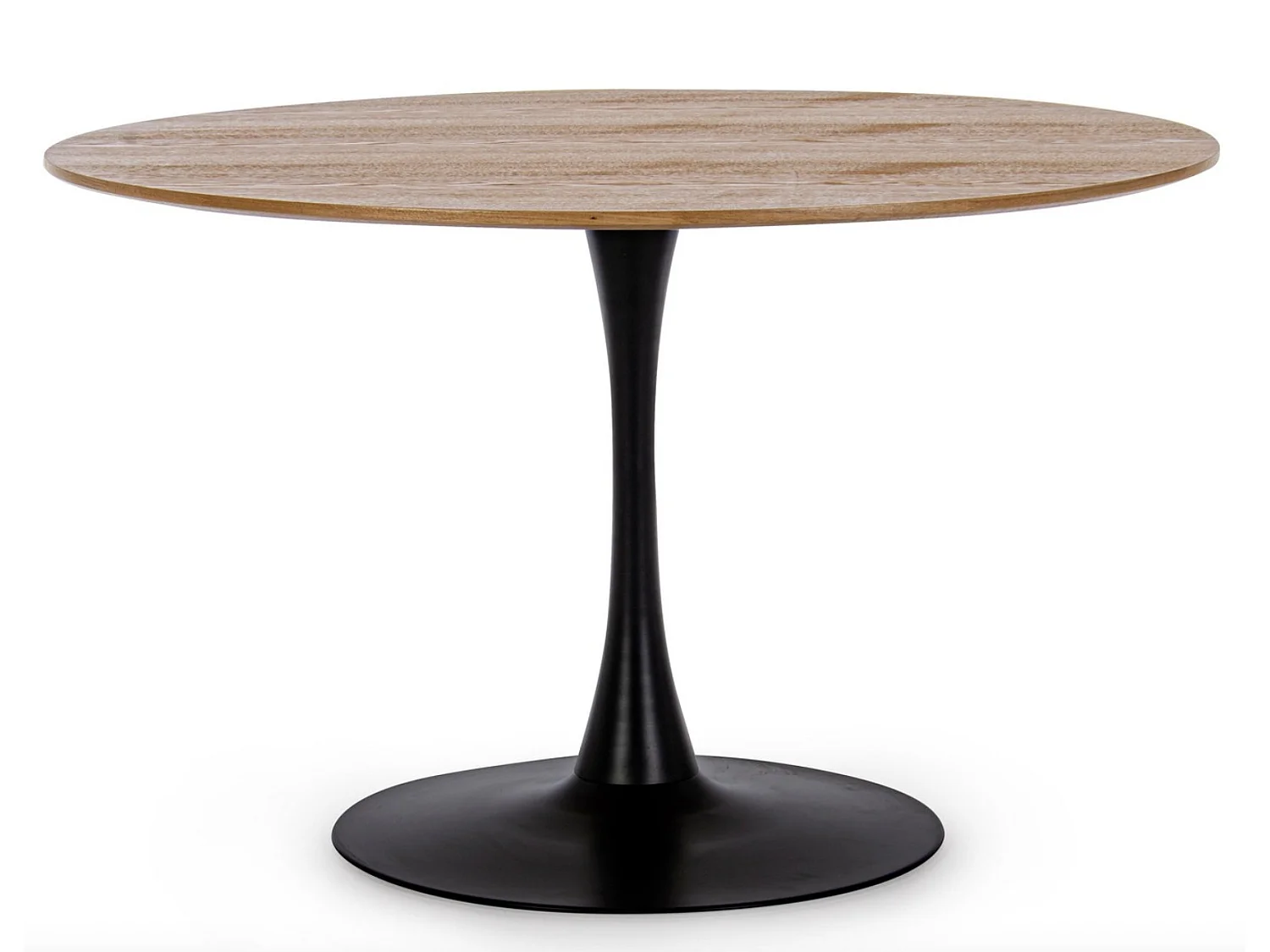 Table à manger ronde KULIPA Ø120cm – Acier noir & bois naturel – 6 places