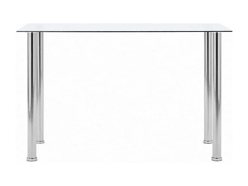 Table à manger verre transparent et pieds métal argenté Ronjo 120cm