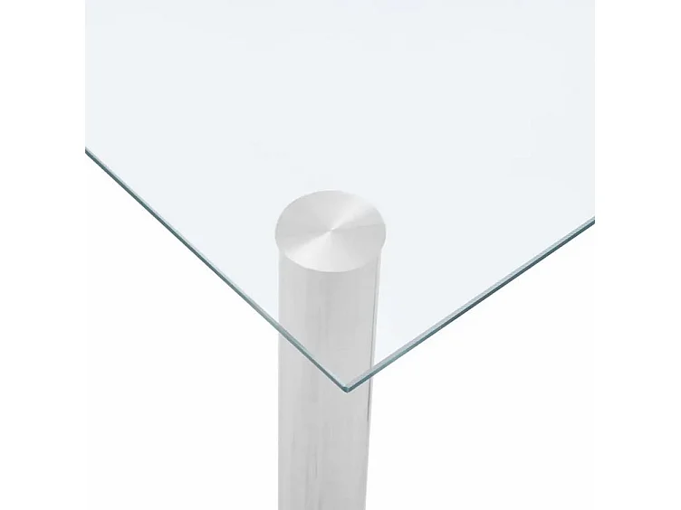 Table à manger verre transparent et pieds métal argenté Ronjo 120cm