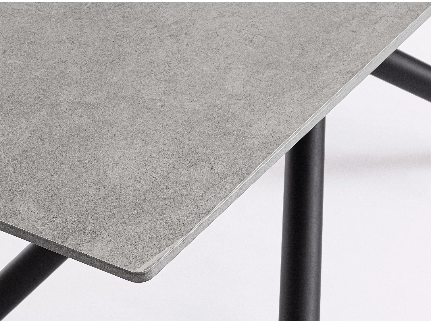 Table à manger ARGITA 180cm – Grès effet marbre & pieds acier réglables - 8 places-Gris