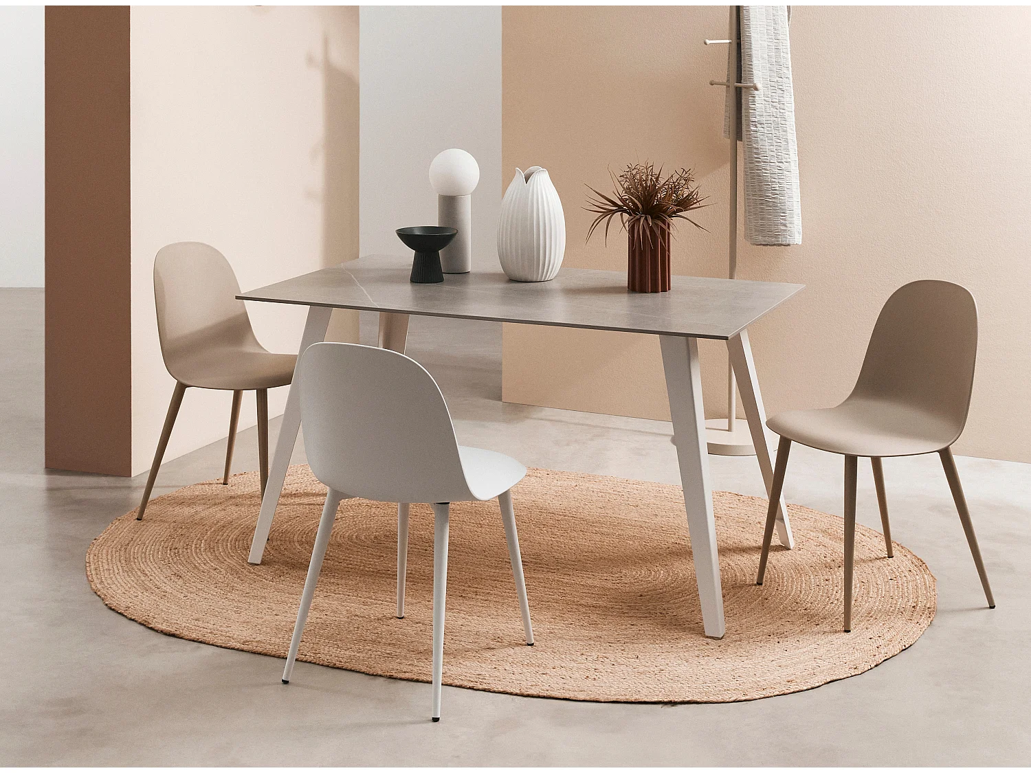 Table rectangulaire ARJETA 140cm – grès cérame effet marbre & pieds acier-Blanc