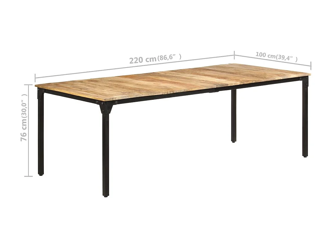 Table de salle à manger 220x100x76 Bois de manguier brut