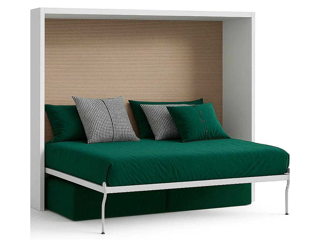 Lit escamotable horizontal avec banquette & coffres LOGIA-140x190-Canapé Camel-Structure Noyer