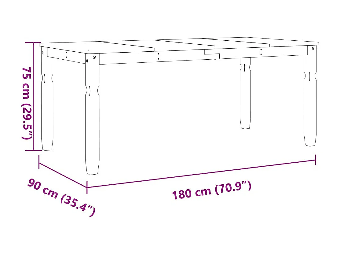 Table à manger Corona 180x90x75 bois massif de pin
