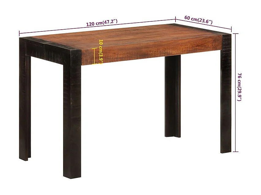 Table à dîner marron miel 120x60x76 bois de manguier massif