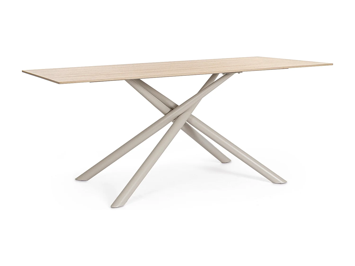 Table à manger ARGITA 180cm – Grès effet marbre & pieds acier réglables - 8 places-Beige