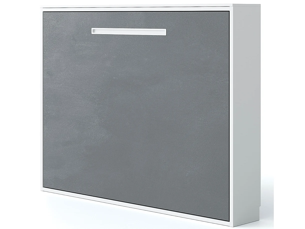 Lit escamotable horizontal 140x190 Molane-Avec matelas-Cadre Blanc-Façade Anthracite