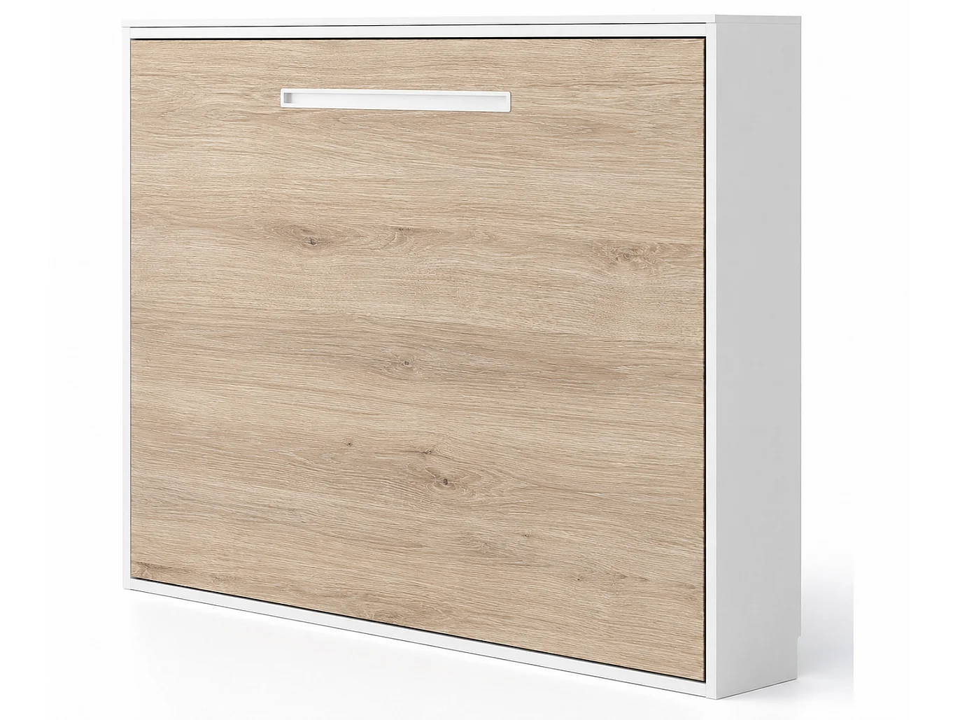 Lit escamotable horizontal MOLANE – Armoire lit avec sommier à lattes intégré-Avec matelas-140x190-Cadre Blanc-Façade Anthracite