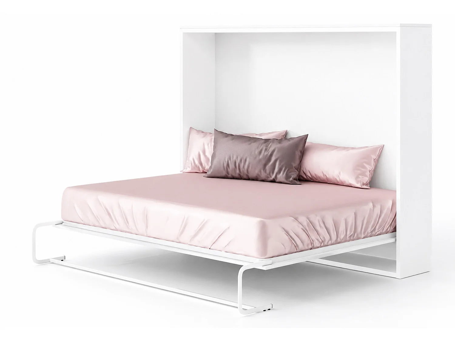 Lit escamotable horizontal MOLANE – Armoire lit avec sommier à lattes intégré-Avec matelas-140x190-Cadre Blanc-Façade Anthracite