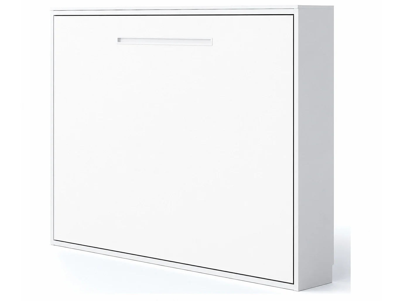 Lit escamotable horizontal MOLANE – Armoire lit avec sommier à lattes intégré-Avec matelas-140x190-Cadre Blanc-Façade Anthracite