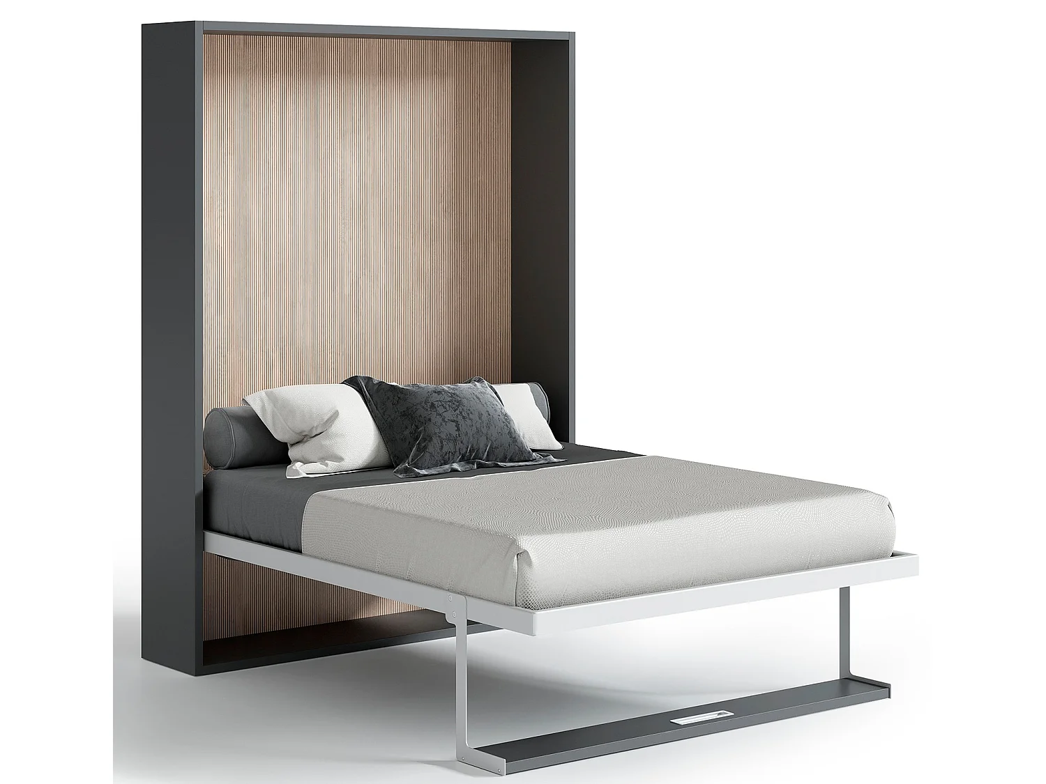 Lit escamotable vertical 90x190 avec étagère Habitat-Cadre Gris ciment-Façade Gris ciment