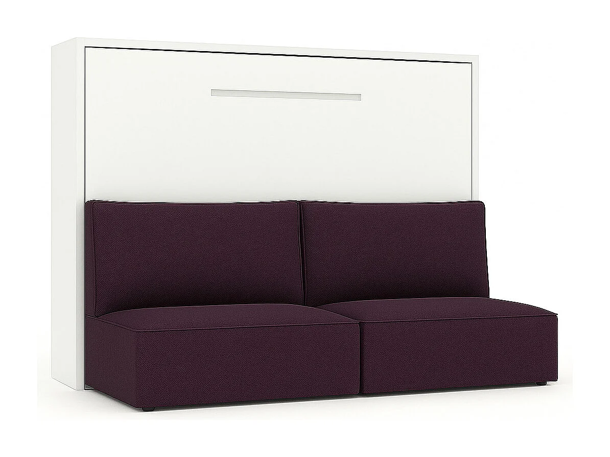 Lit escamotable horizontal LOGIA-140x200-Canapé Violet-Structure Blanche-Version lit+canapé