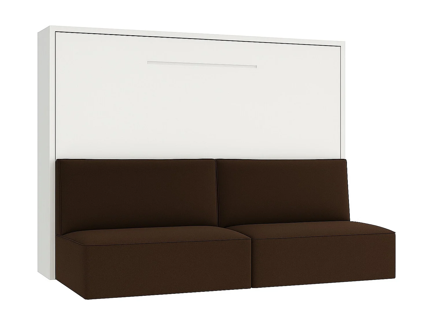 Lit escamotable horizontal avec banquette & coffres LOGIA-140x190-Canapé Marron-Structure Blanche