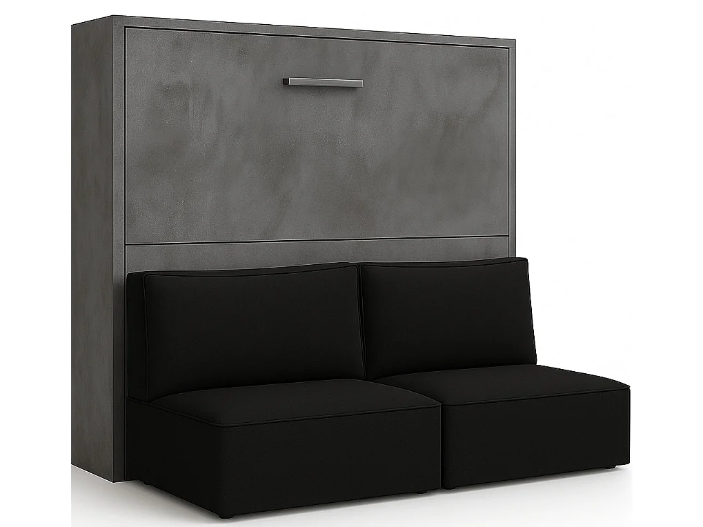 Lit escamotable horizontal LOGIA-140x200-Canapé Noir-Structure Gris ciment-Version lit+canapé