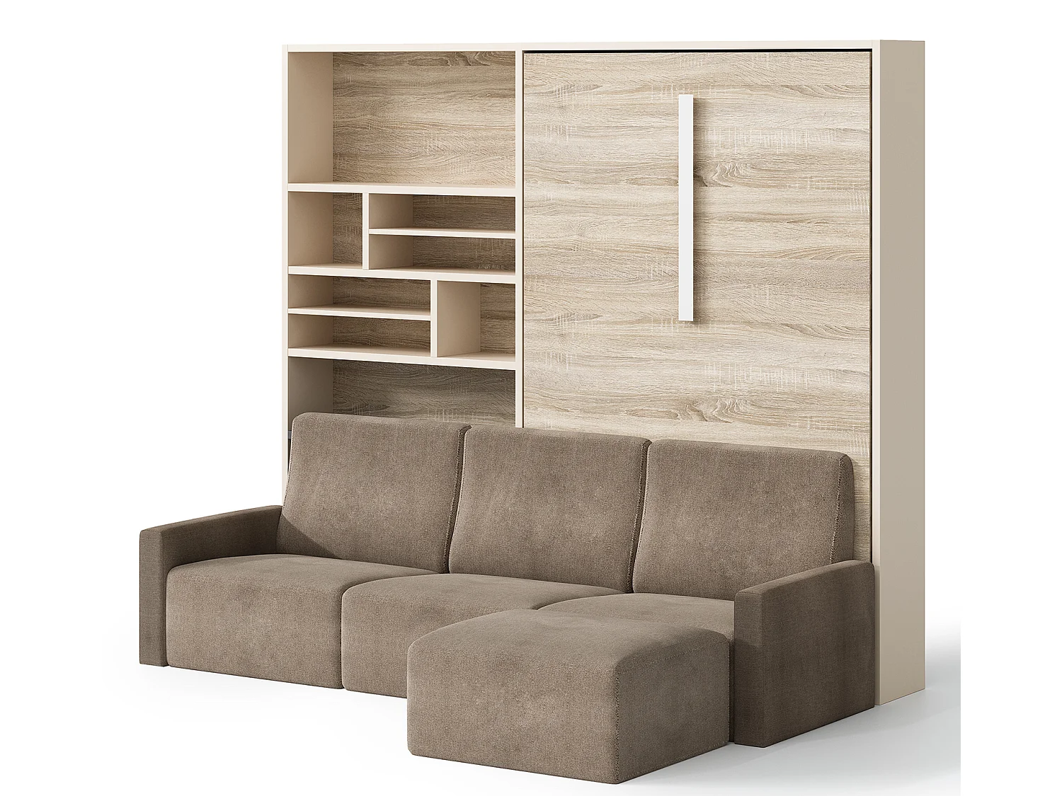 Lit escamotable vertical avec bibliothèque et canapé Markal 140x190-Canapé Camel-Structure Chêne clair