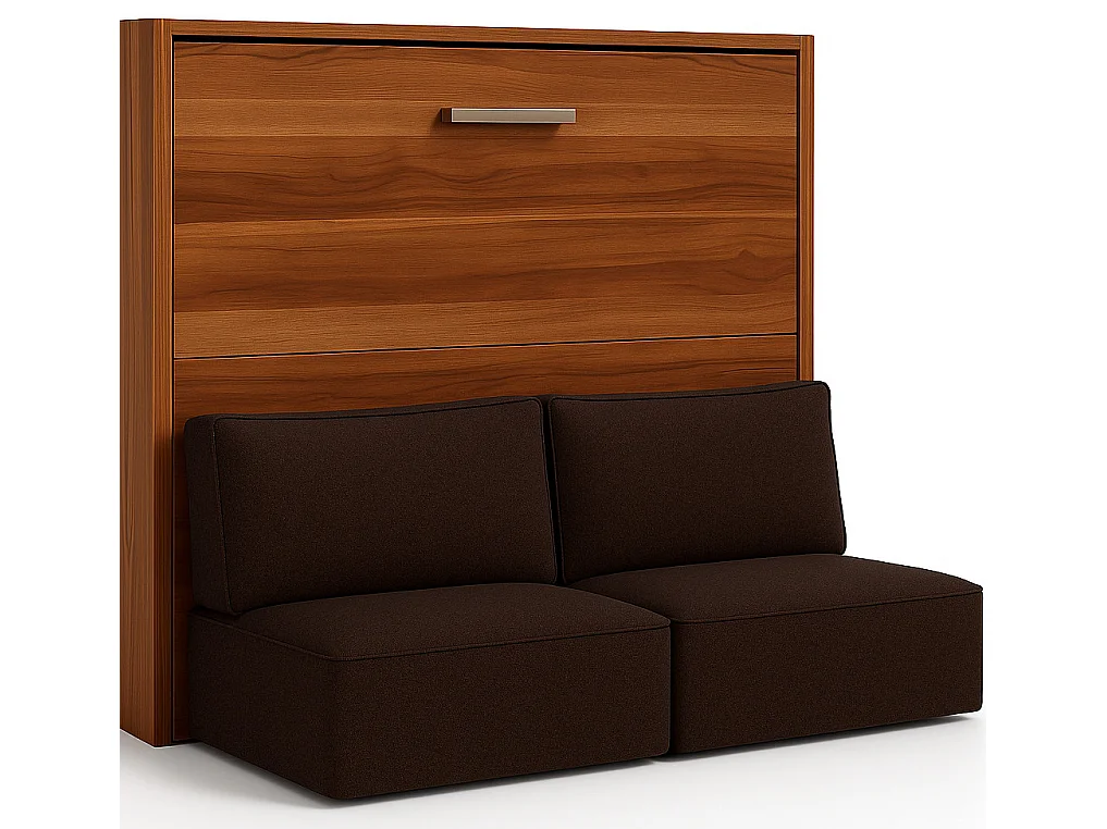 Lit escamotable horizontal LOGIA-120x200-Canapé Marron-Structure Noyer-Version lit+canapé