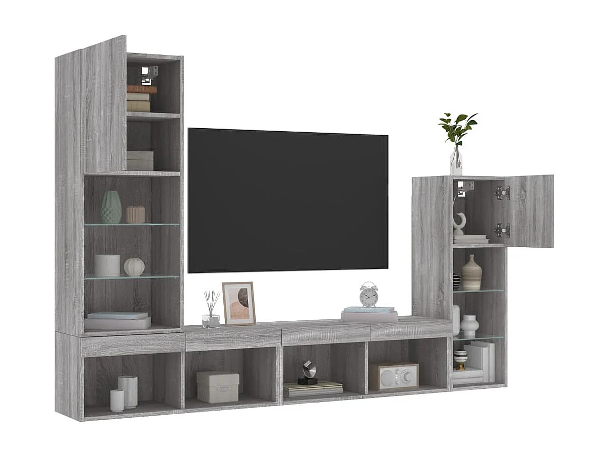 Unités murales TV avec LED 4 pcs gris sonoma bois d'ingénierie