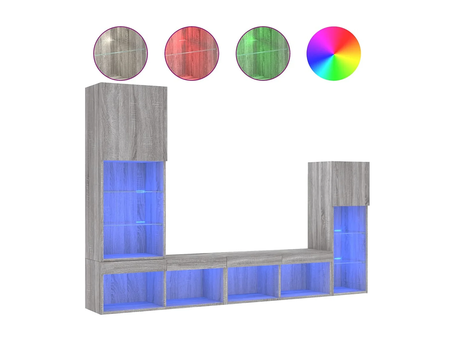 Unités murales TV avec LED 4 pcs gris sonoma bois d'ingénierie