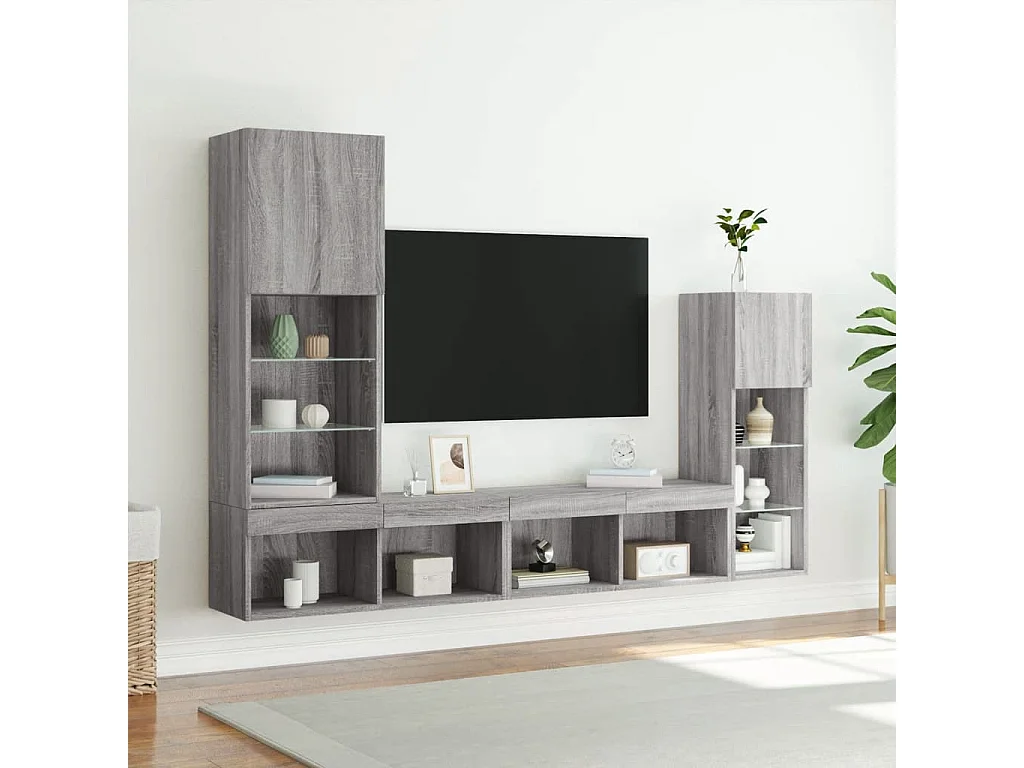 Unités murales TV avec LED 4 pcs gris sonoma bois d'ingénierie