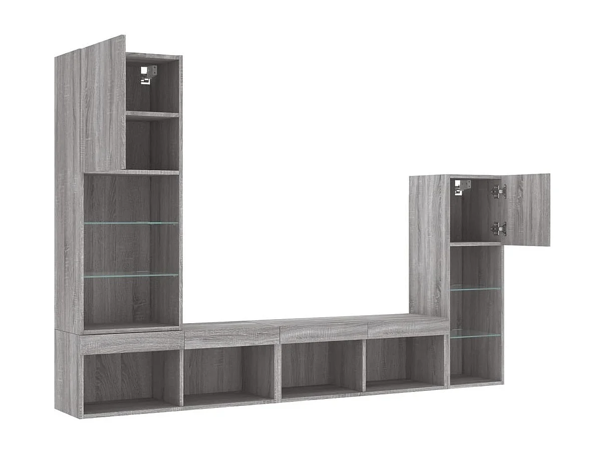 Unités murales TV avec LED 4 pcs gris sonoma bois d'ingénierie