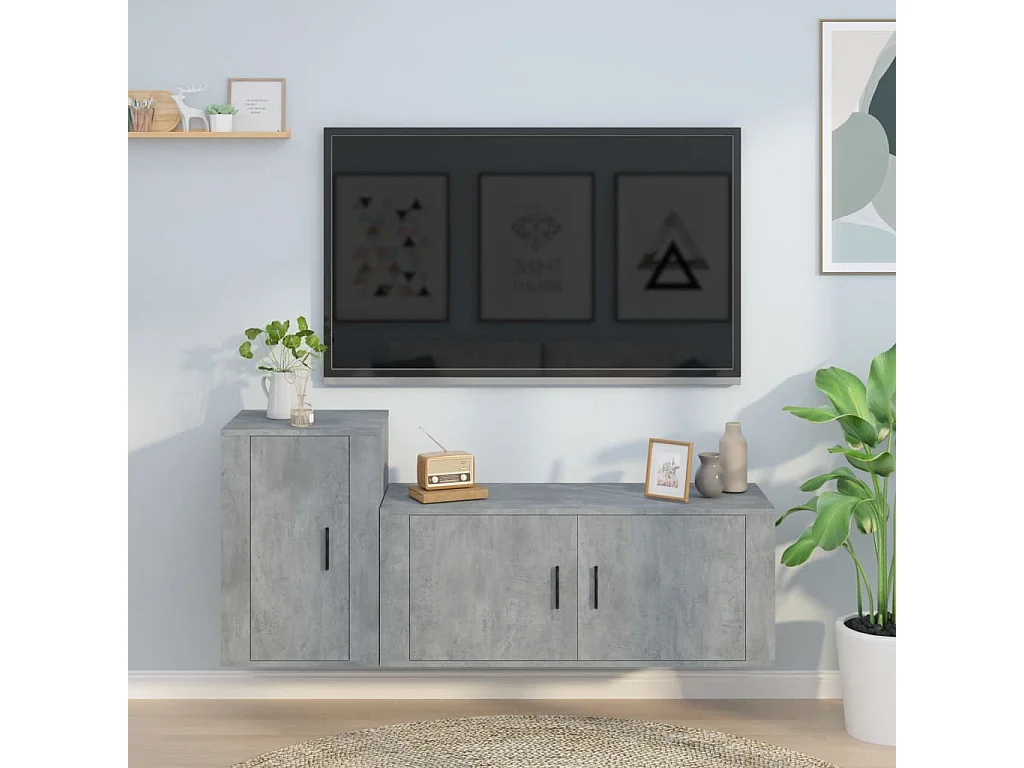 Ensemble de meubles TV 2 pcs gris béton bois d'ingénierie