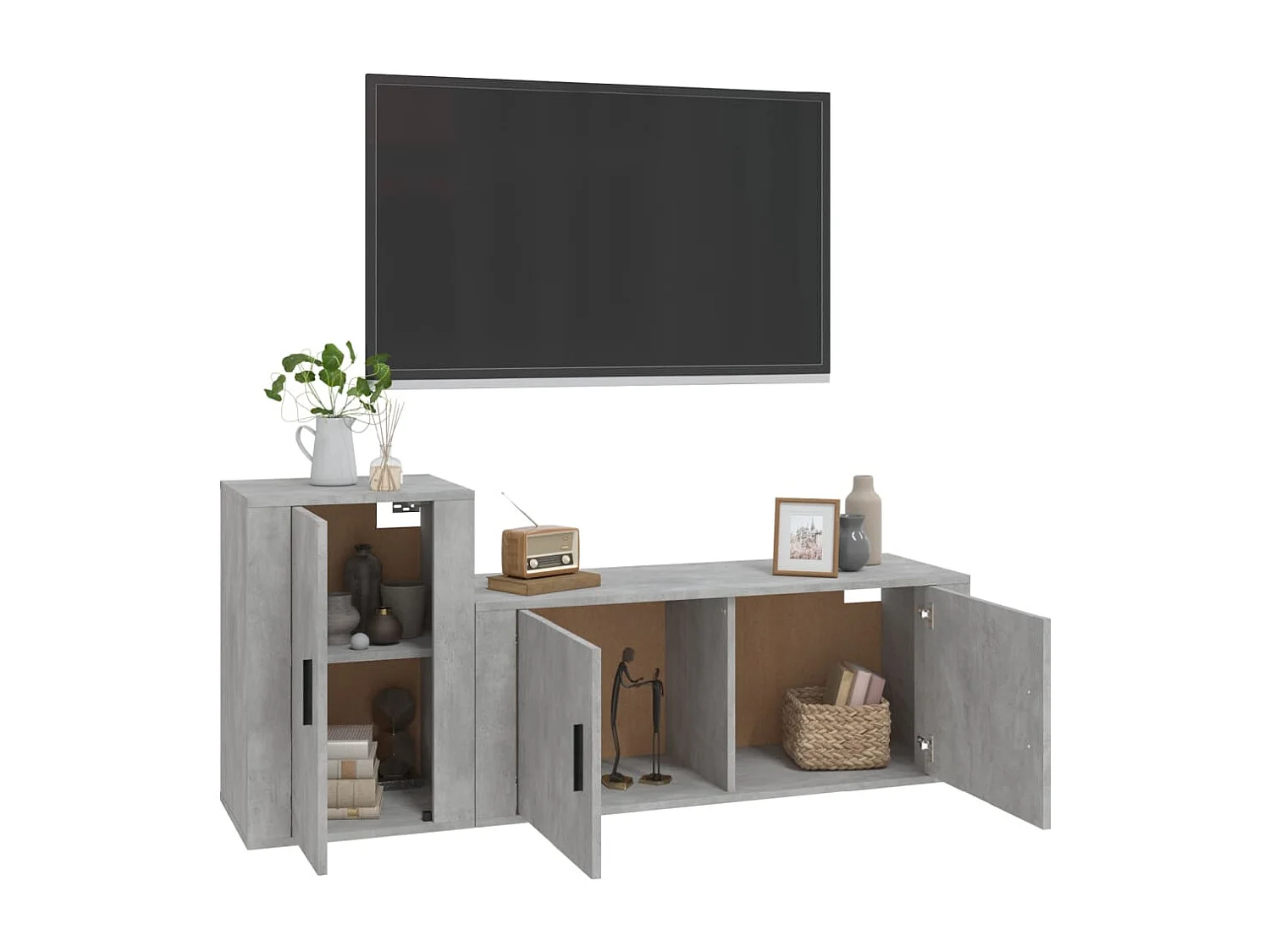 Ensemble de meubles TV 2 pcs gris béton bois d'ingénierie