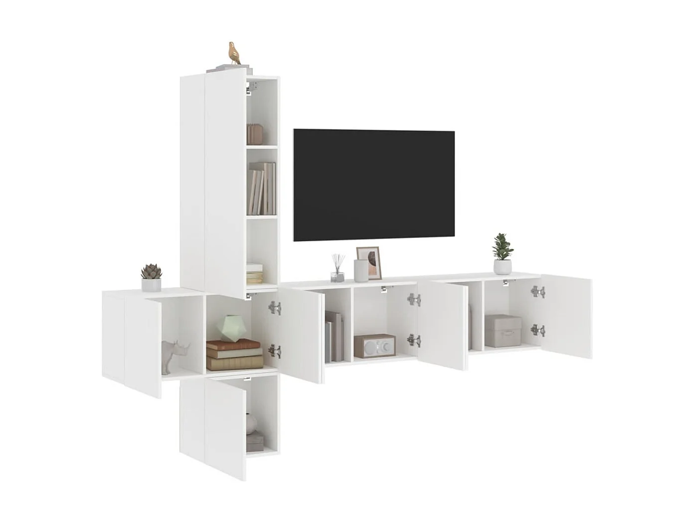 Unités murales TV 5 pcs blanc bois d'ingénierie