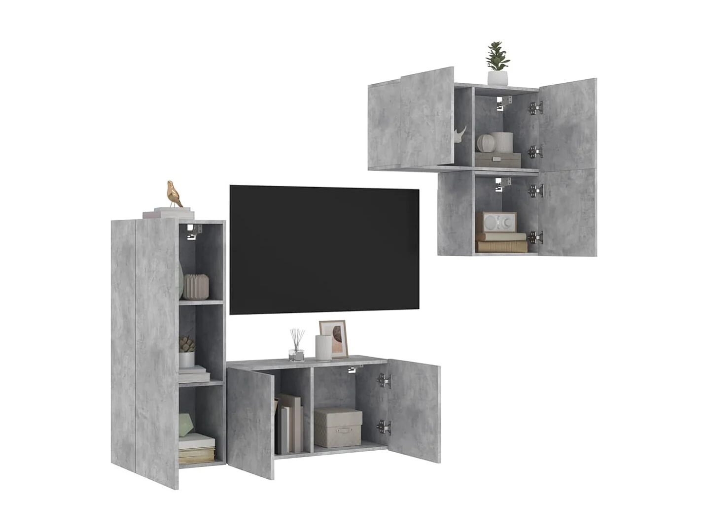Unités murales TV 4 pcs gris béton bois d'ingénierie