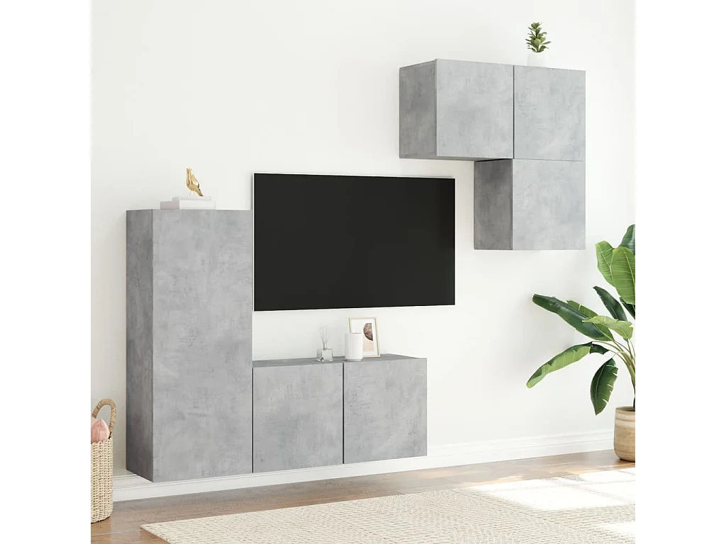 Unités murales TV 4 pcs gris béton bois d'ingénierie