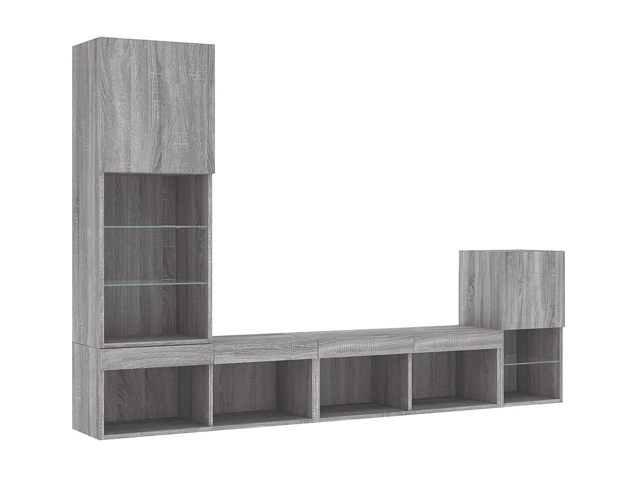 Unités murales TV avec LED 4 pcs gris sonoma bois d'ingénierie