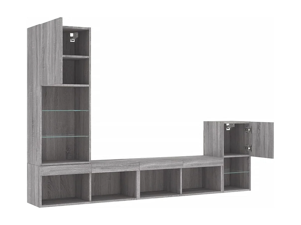 Unités murales TV avec LED 4 pcs gris sonoma bois d'ingénierie