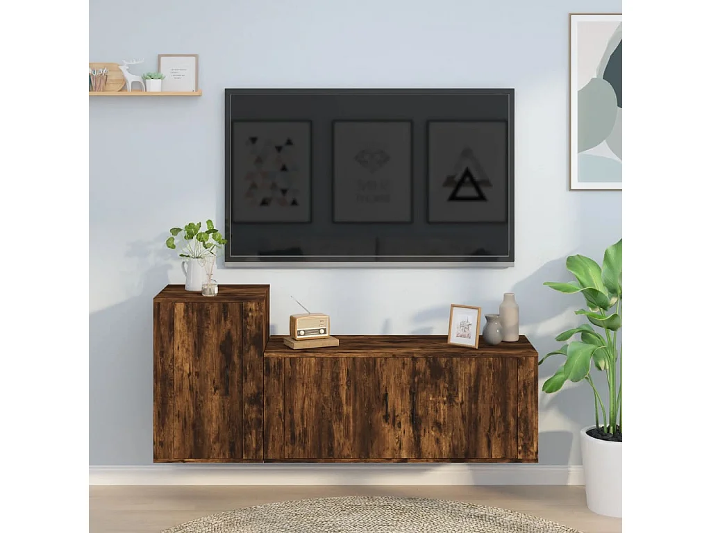 Ensemble de meubles TV 2 pcs Chêne fumé Bois d'ingénierie
