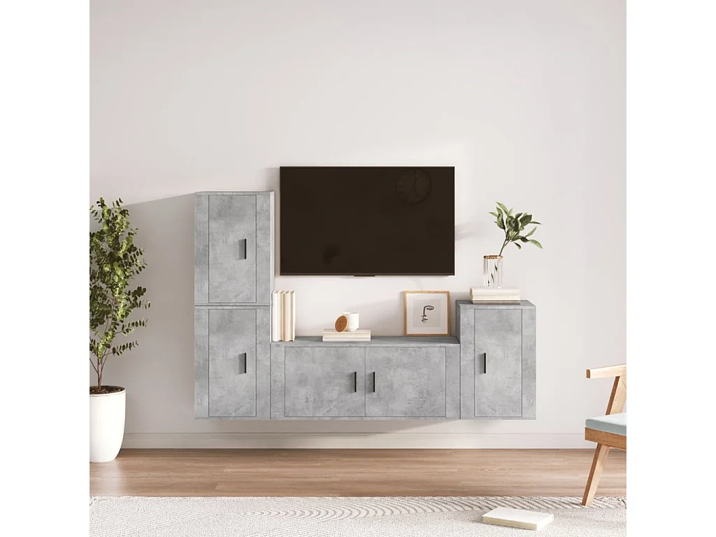 Ensemble de meubles TV 4 pcs Gris béton Bois d'ingénierie