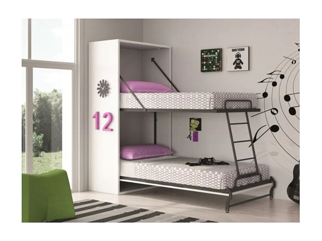 Lit superposé escamotable 2 couchages 90x190 Verkali-2 matelas-Façade Ebène