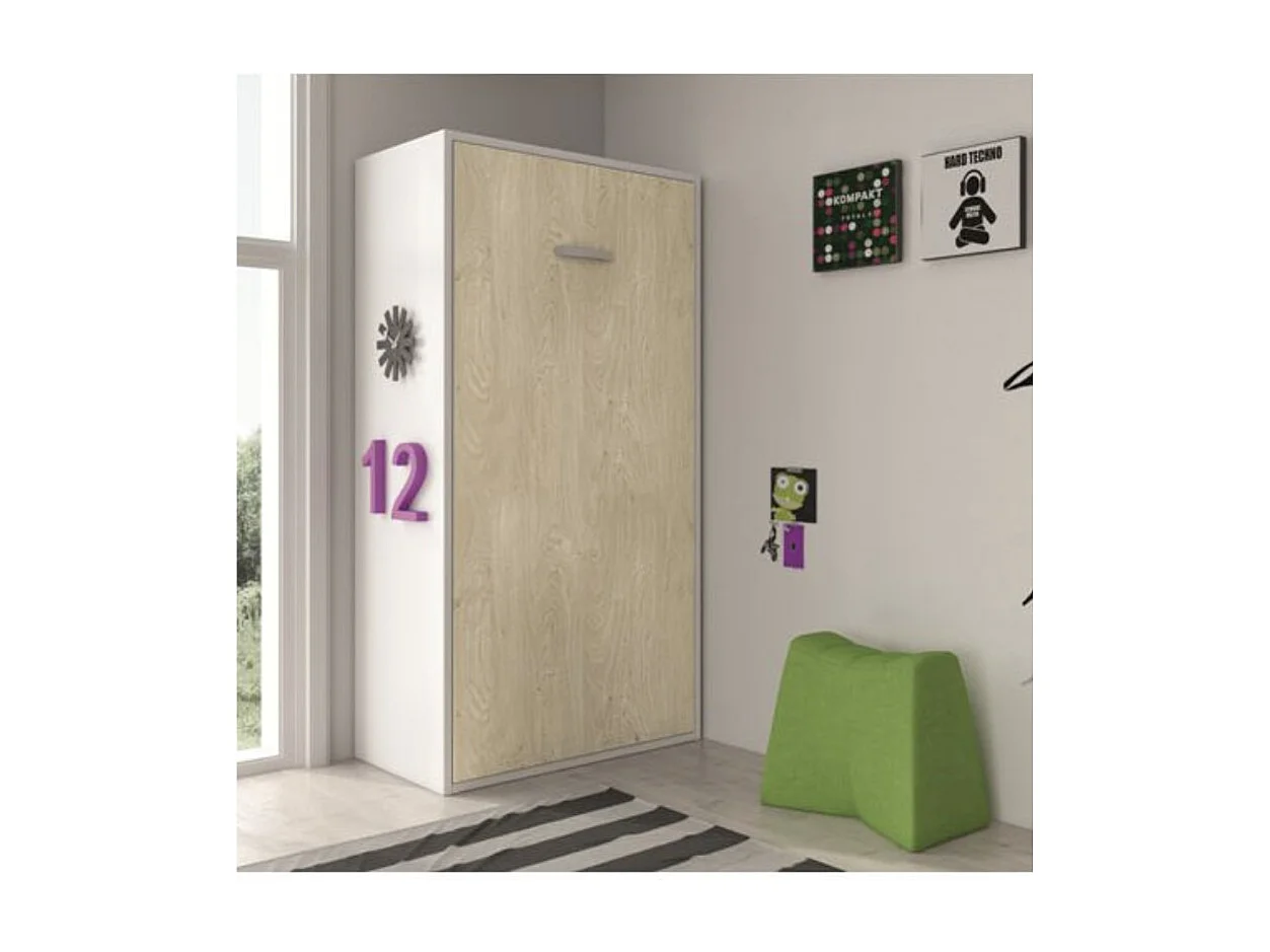 Lit superposé escamotable 2 couchages 90x190 Verkali-2 matelas-Façade Ebène