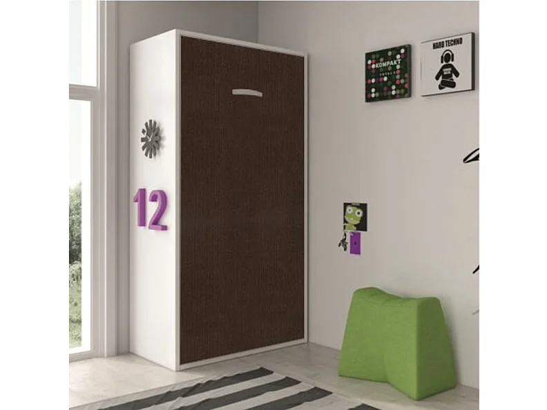 Lit superposé escamotable 2 couchages 90x190 Verkali-2 matelas-Façade Ebène