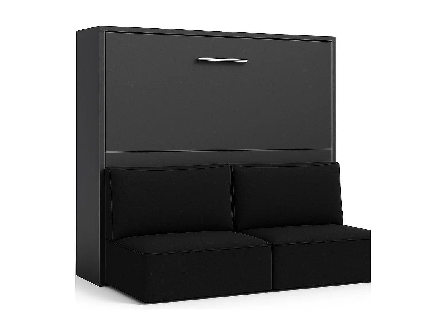 Cama abatible horizontal con banqueta LOGIA-160x200 cm-Sofá Negro-Estructura y fachada Gris antracita-Versión cama+sofá