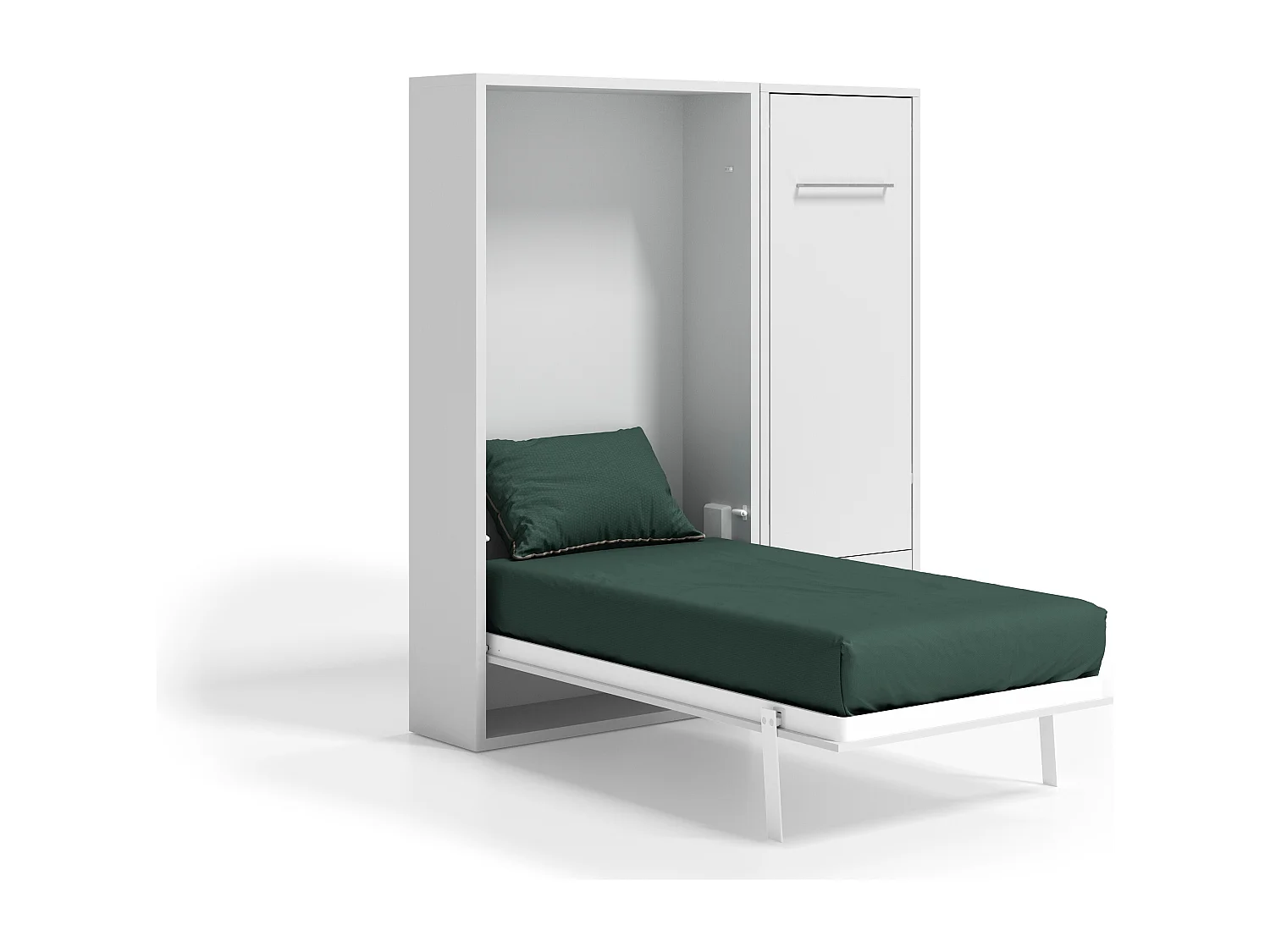 Lit escamotable vertical 160x200 avec armoire et bureau Kampo-Avec matelas-Cadre Blanc-Façade Blanche