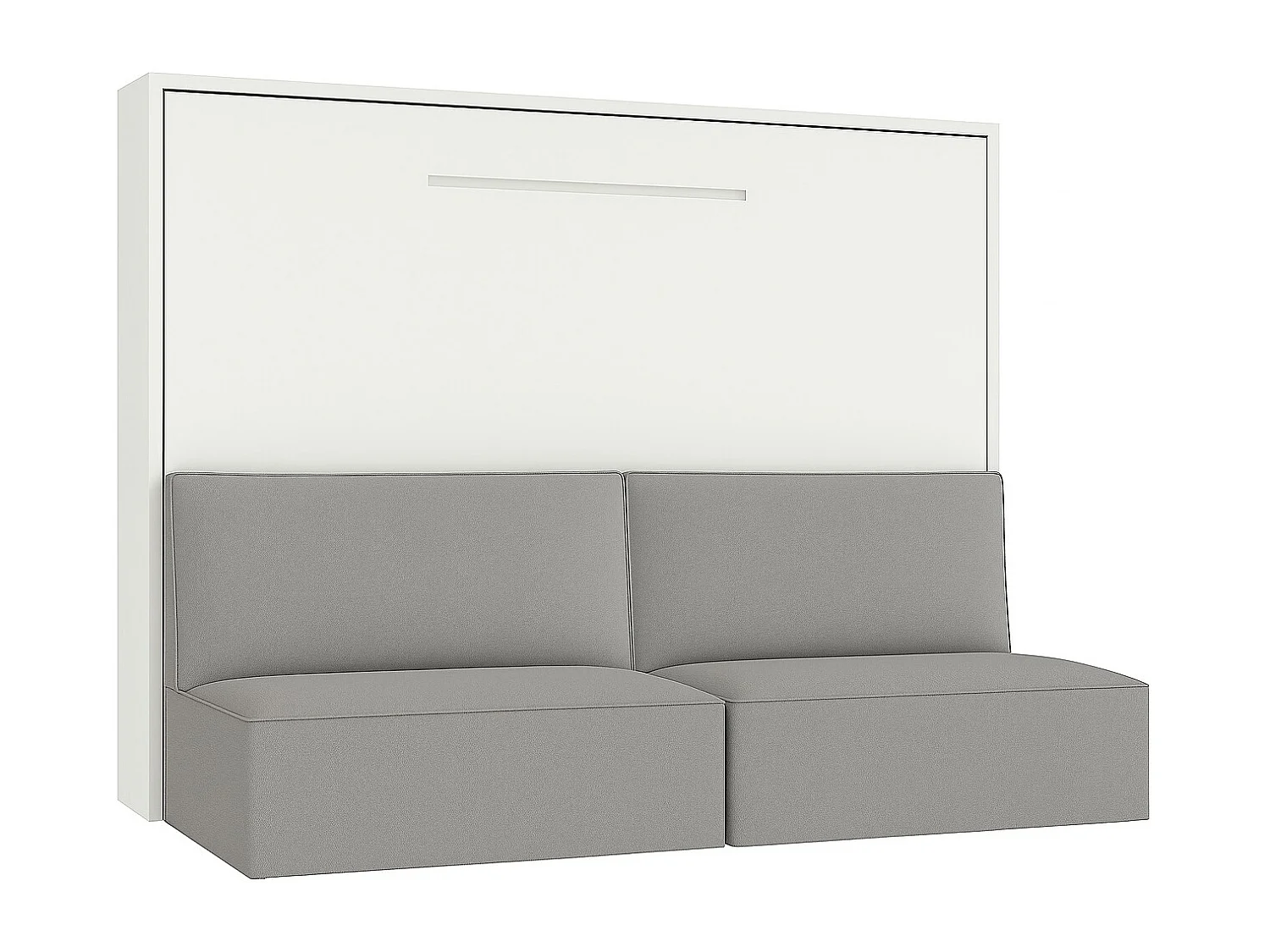 Lit escamotable horizontal avec banquette & coffres LOGIA-160x200-Canapé Gris clair-Structure Blanche