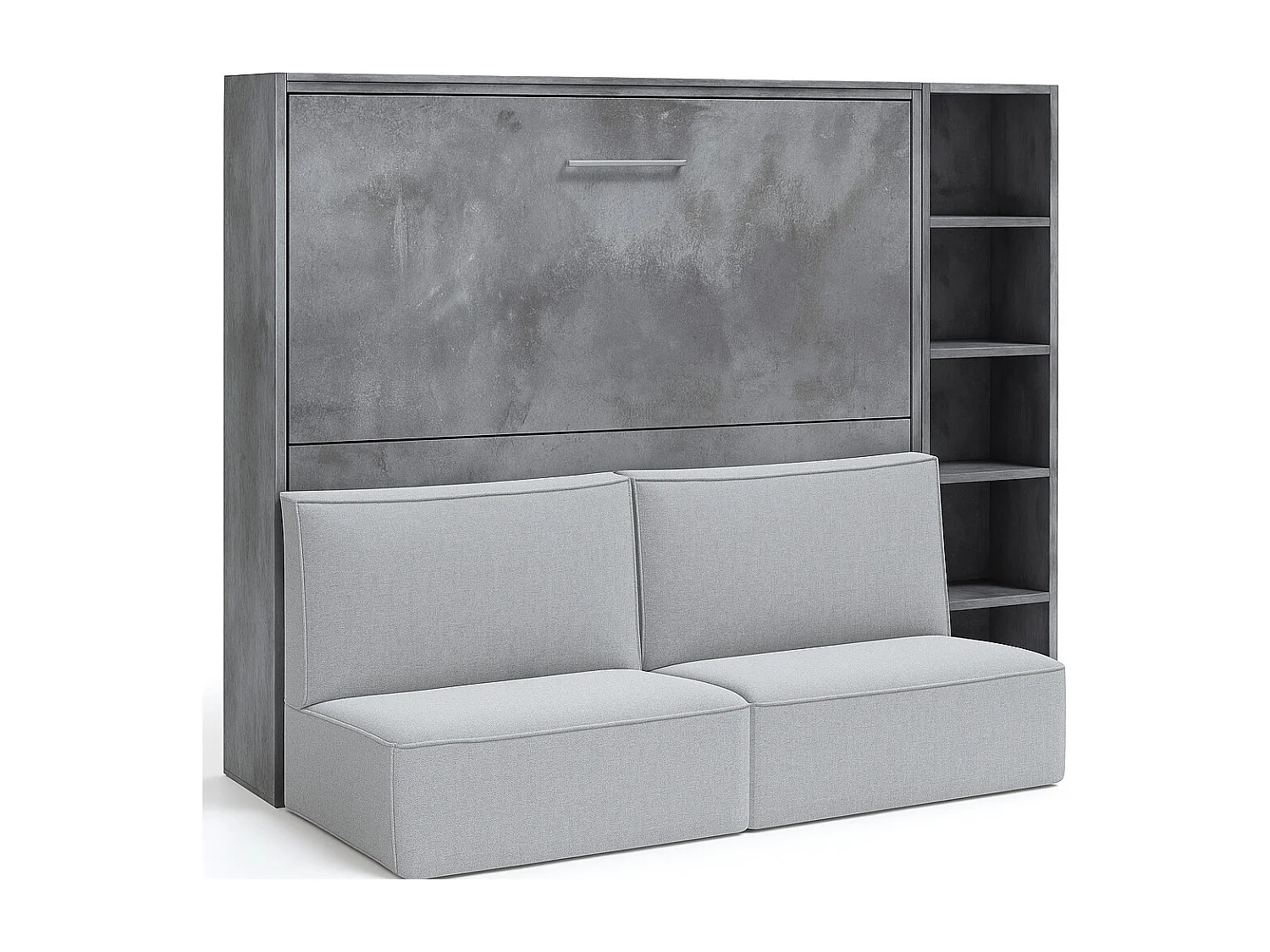 Cama escamoteable 140x190 Prolok-Sofá Beige-Con estante-Estructura y fachada Roble claro-Oficina Con escritorio